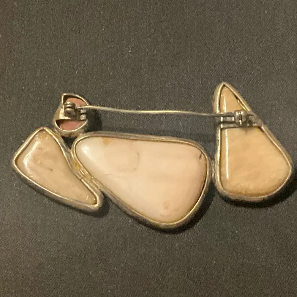 Vintage 925 Silver Jasper Agate Abstract Artisan Made Brooch